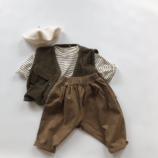 Pantalones Casuales Infantiles de Color Sólido con Cintura Elástica Estilo Literario - Image 12