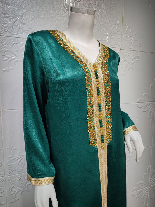 Abaya Elegante con Encaje de Diamantes y Cinta Brillante Estilo Dubai - Image 25