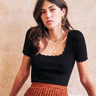 Blusa Tejida con Cuello de Pétalos y Manga Corta - Image 8