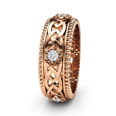 Anillo de Boda Hueco con Diamante Blanco Chapado en Oro 14K - Image 16