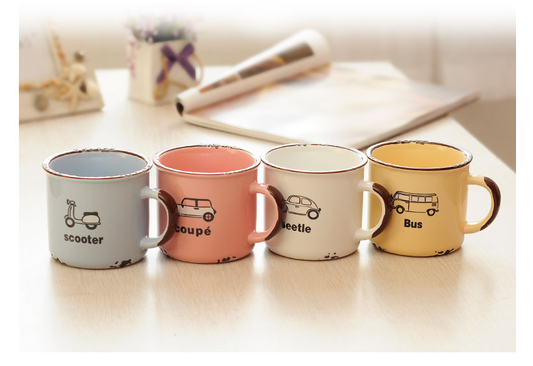 Taza de Viaje Esmaltada con Diseño de Auto - Taza de Café Térmica para Aventuras