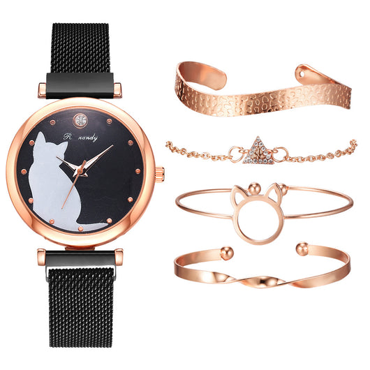 Juego de Reloj y Pulsera con Diseño de Gato para Mujer - Image 5