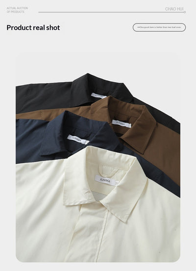 Camisa Casual Suelta de Solapa en Colores Sólidos para Hombre - Image 8