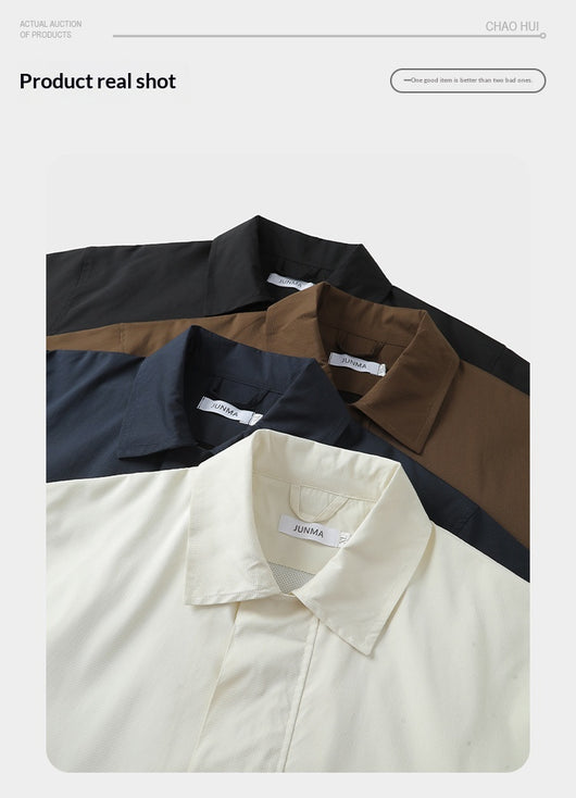 Camisa Casual Suelta de Solapa en Colores Sólidos para Hombre - Image 8