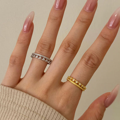 Anillo Cerrado Doble Fila Estilo Bosque de Diamantes