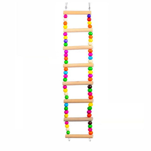 Multi-color wooden ladder bird toy with colorful beads, designed for parrots and other birds to climb and play in their cage. - Image 7