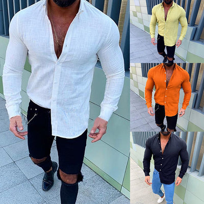 Camisa de Lino con Solapa Abotonada para Hombre