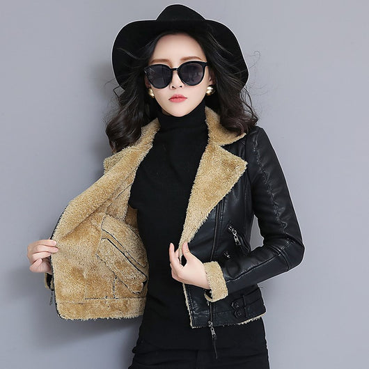 Chaqueta de Cuero con Pelaje de Oveja Gruesa para Mujer - Abrigo Premium Talla Grande - Image 9