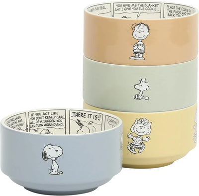 Set de 4 cuencos apilables de gres Peanuts – Snoopy y amigos, 14 cm, aptos para microondas y lavavajillas - Tekeno