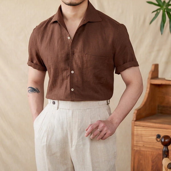 Camisa de Lino Manga Corta Suelta para Verano