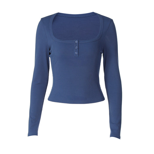 Camiseta Ajustada de Cuello Cuadrado en Color Liso con Elastano - Image 5