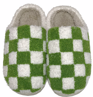 Pantuflas Cálidas Cuadros Negro Verde Antideslizantes Algodón - Image 3