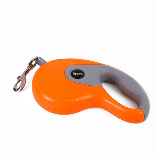 Blue and grey retractable dog leash with a black waste bag dispenser and a silver metal clip. - Image 30