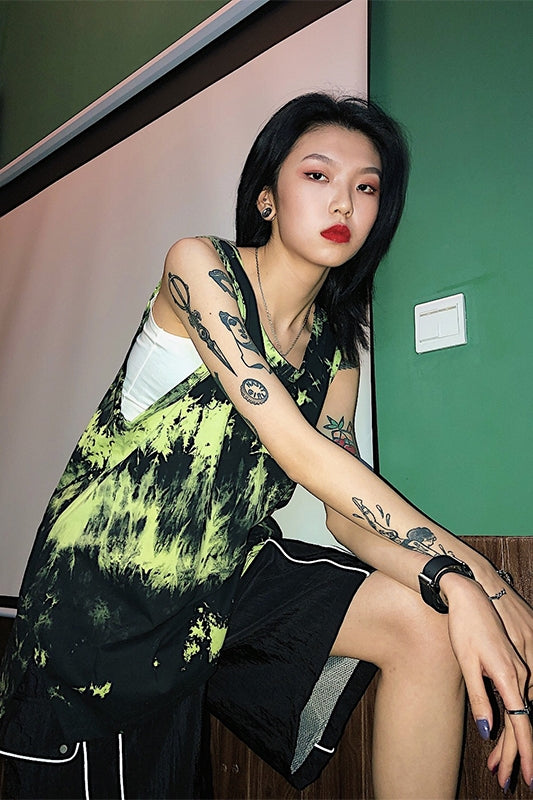 Playera sin mangas estampado tie-dye hip-hop