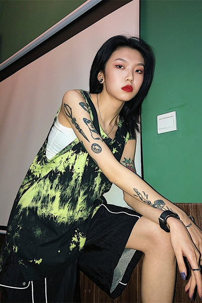 Playera sin mangas estampado tie-dye hip-hop