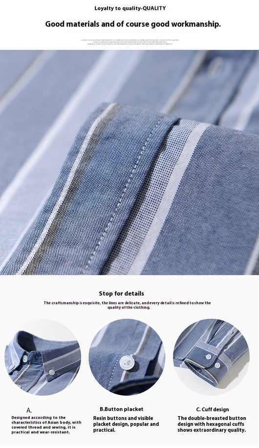 Camisa Oxford de Algodón a Rayas Antirruga para Hombre - Image 27