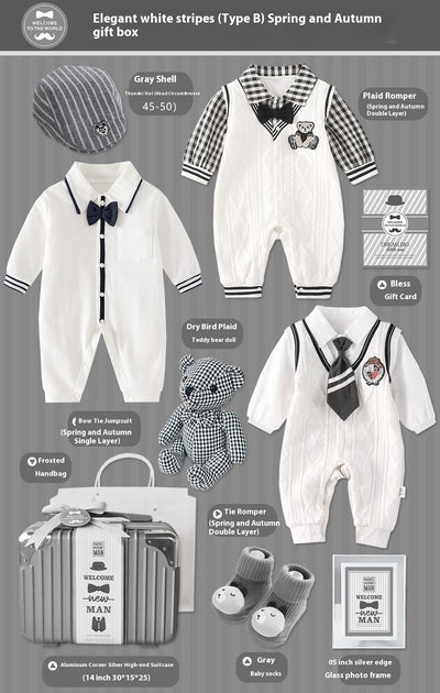 Conjunto de Regalo Elegante para Bebé Niño - Rayas Blancas y Gris - Image 3