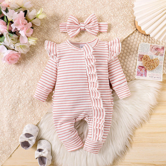 Traje Infantil a Rayas con Volantes y Manga Larga - Image 2