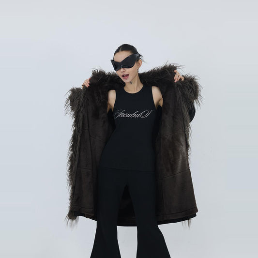Chaqueta de Algodón Negro con Cuello de Peluche para Mujer - Image 2