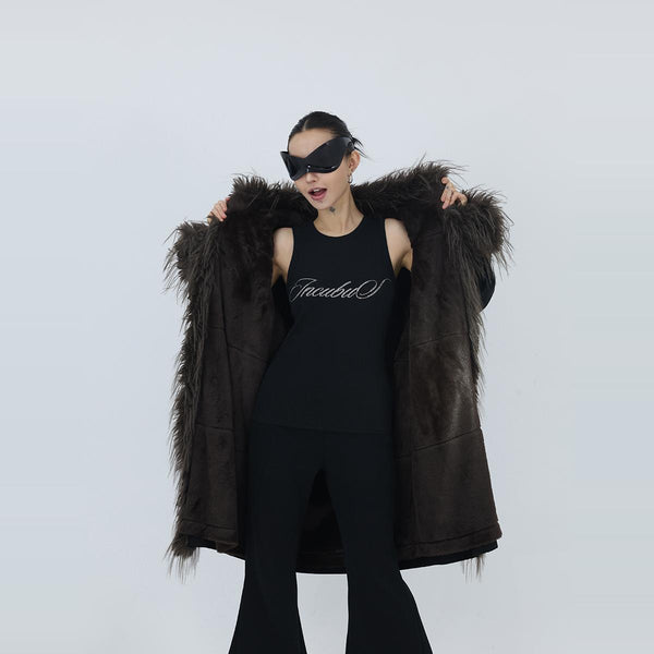 Chaqueta de Algodón Negro con Cuello de Peluche para Mujer