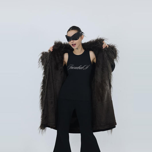 Chaqueta de Algodón Negro con Cuello de Peluche para Mujer - Image 2