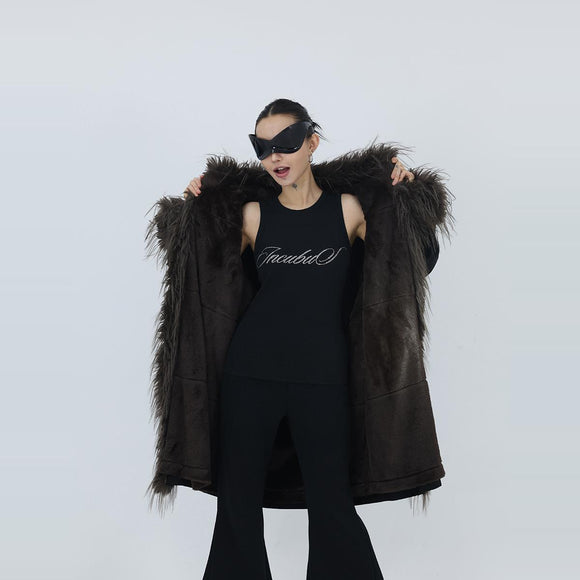 Chaqueta de Algodón Negro con Cuello de Peluche para Mujer