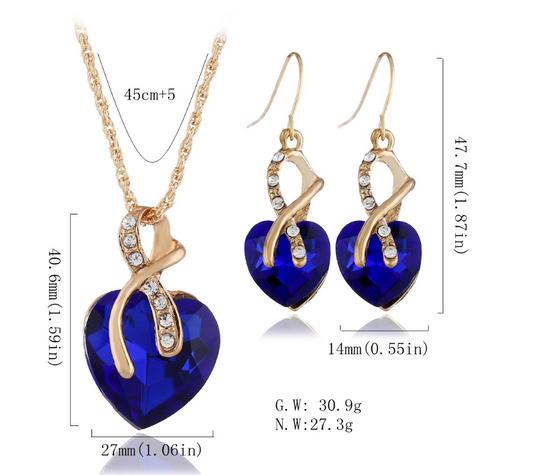 Conjunto de Joyería de Banquete: Aretes y Collar Corazón Rojo con Cristales de Diamante - Image 2