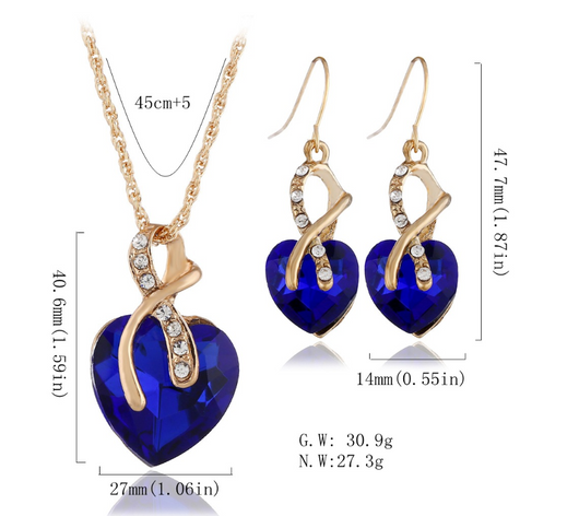 Conjunto de Joyería de Banquete: Aretes y Collar Corazón Rojo con Cristales de Diamante - Image 2