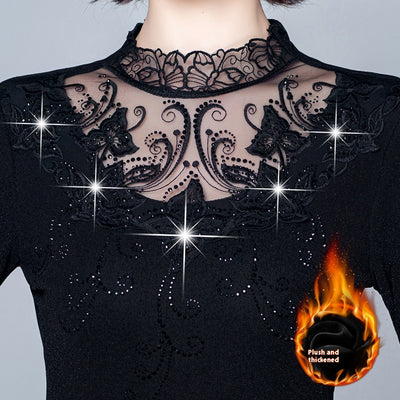 Blusa Cuello Alto con Encaje y Strass - Ajuste Slim para Otoño e Invierno - Image 3
