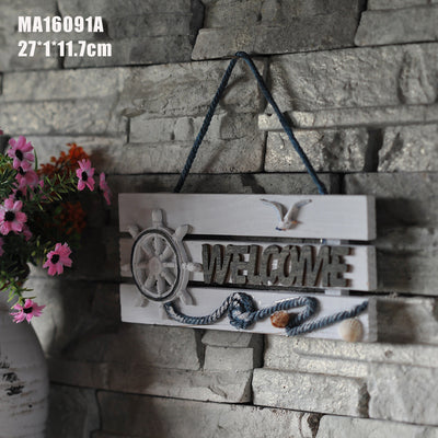 Placa de Bienvenida Mediterránea con Ancla Marina y Timón - Decoración Náutica de Madera - Image 9