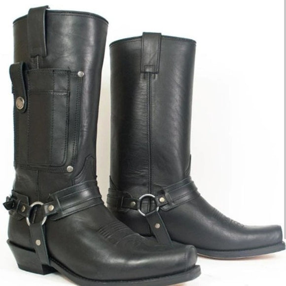 Botas de Cuero para Hombre con Tacón Alto y Bordado de Caballero