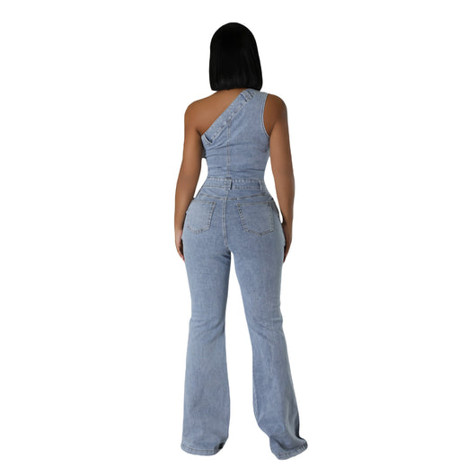 Jumpsuit Denim Ajustado con Hombros Caídos y Cintura Ceñida - Image 29