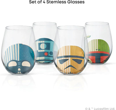 Set de vasos JoyJolt Star Wars Helmet Hues – 4 copas sin tallo de 562 ml con cascos icónicos, vidrio resistente, colección oficial para adultos y fans - Tekeno