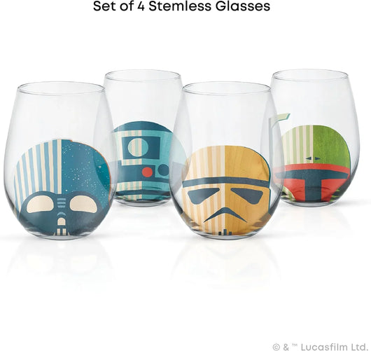 Set de vasos JoyJolt Star Wars Helmet Hues – 4 copas sin tallo de 562 ml con cascos icónicos, vidrio resistente, colección oficial para adultos y fans - Tekeno