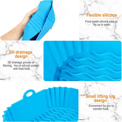 2 PCS Square Silicone Air Fryer Liners - 8 Inch Reusable Air Fryer Pot - Air Fryer Accessories - Air Fryer Inserts for 4 to 7 QT Oven Microwave Accessories (Red + Blue) - Tekeno