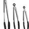 Stainless Steel Silicone Tipped Kitchen & BBQ Tongs Set, 3 Pc. Tongs, Black