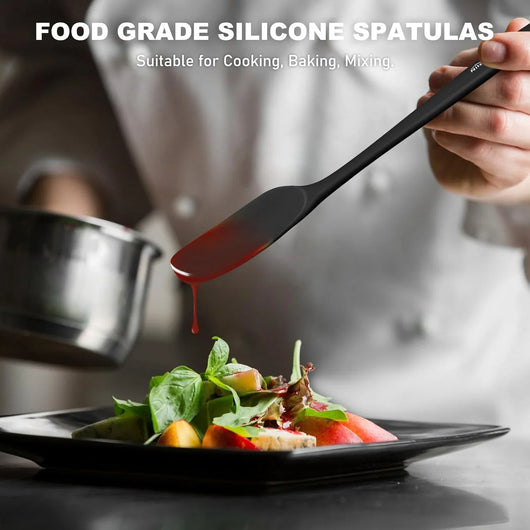 Silicone Spatula Set, Food Grade Rubber Spatula High Heat-Resistant Premium Bpa-Free One Piece Seamless Design Cooking Spatulas Dishwasher Safe Bpa-Free 4 Pack (Black) - Tekeno