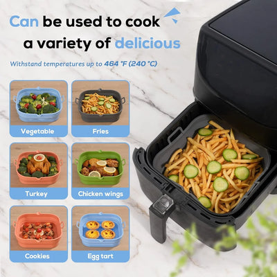 [2 Pack] Silicone Air Fryer Liners Square - Reusable Airfryer Basket - Easy to Clean Air Fryers Pot for 5.8 to 8 Qt Large Air Fryer Baking Tray Oven Accessories, 8.5 Inch - Tekeno