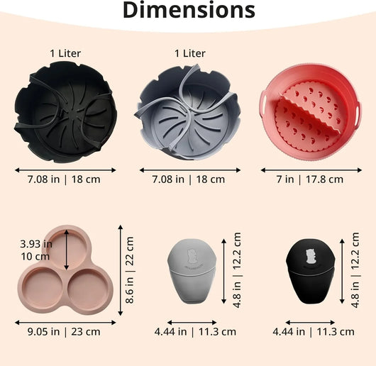 ARIALASQUALITY 7 Pcs Air Fryer Accessories - Silicone Liners, Egg Bite Mold, Reusable Basket Liner - Tekeno