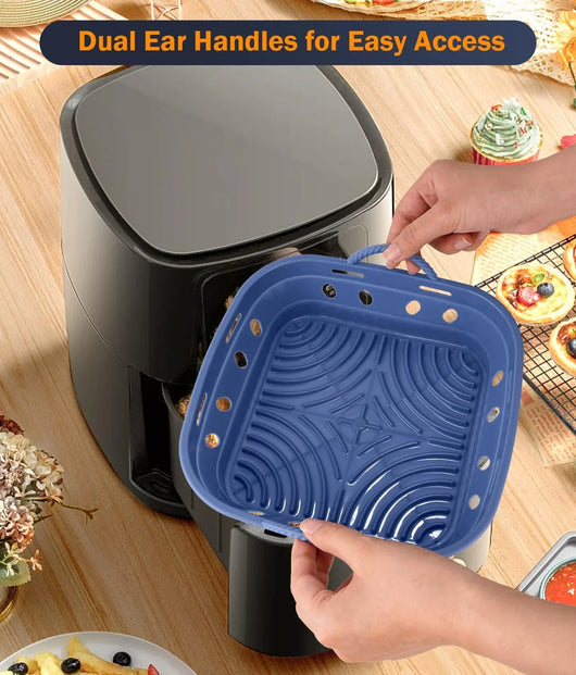 Silicone Air Fryer Liners - 2 Pack Square Air Fryer Basket Reusable Parchment Paper, Perfect 5-8 QT Airfryer Liners, Non-Stick Baking Tray for Air Fryer, Must-Have Kitchen Gadgets Oven Accessories - Tekeno