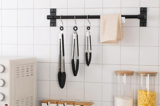 Stainless Steel Silicone Tipped Kitchen & BBQ Tongs Set, 3 Pc. Tongs, Black - Tekeno