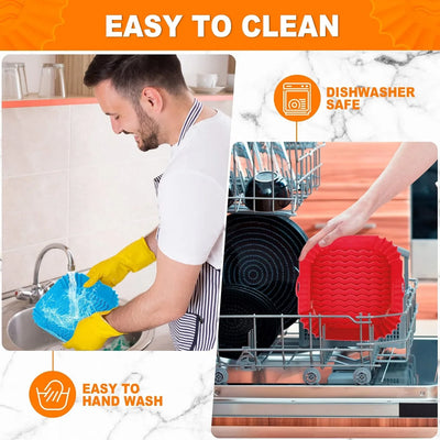 2 PCS Square Silicone Air Fryer Liners - 8 Inch Reusable Air Fryer Pot - Air Fryer Accessories - Air Fryer Inserts for 4 to 7 QT Oven Microwave Accessories (Red + Blue) - Tekeno