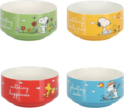 Set de 4 cuencos apilables de gres Peanuts – Snoopy y amigos, 14 cm, aptos para microondas y lavavajillas - Tekeno