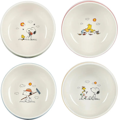 Set de 4 cuencos apilables de gres Peanuts – Snoopy y amigos, 14 cm, aptos para microondas y lavavajillas - Tekeno