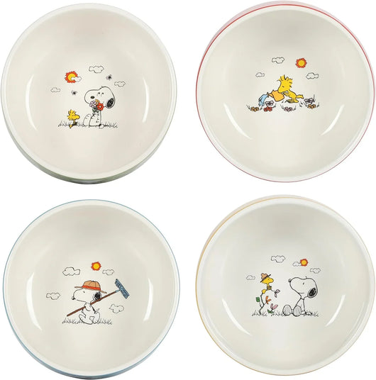 Set de 4 cuencos apilables de gres Peanuts – Snoopy y amigos, 14 cm, aptos para microondas y lavavajillas - Tekeno