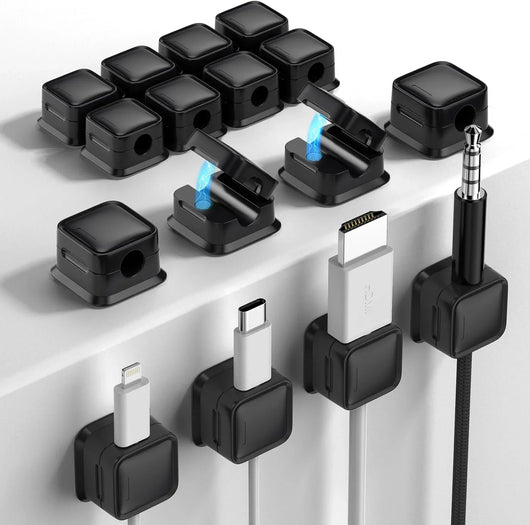 Set de 8 organizadores magnéticos para cables – Adhesivo fuerte Costop, fácil apertura, ideal para organizar cables de carga en hogar, oficina, auto y escritorio - Tekeno