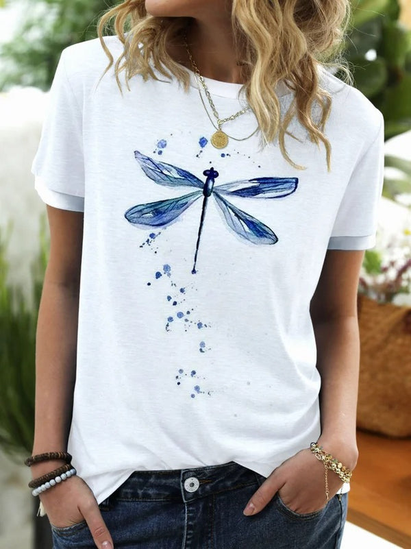 Playera Estampada Libélula Manga Corta para Mujer