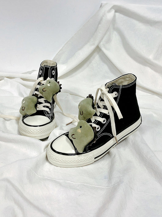 Zapatillas Altas de Lona Negra con Diseño Dinosaurio Versátil - Image 5