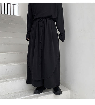 Pantalones Anchos para Hombre con Botones Superpuestos en Negro - Image 9