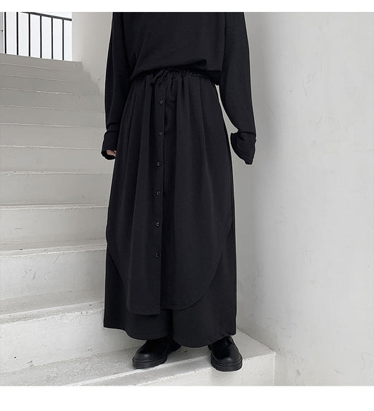 Pantalones Anchos para Hombre con Botones Superpuestos en Negro - Image 9